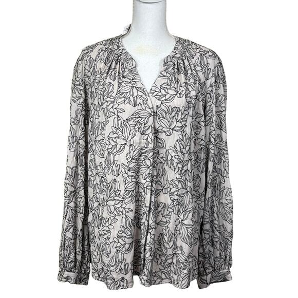 Chico's Tops - Chico's Billow Sleeve Blouse, Oasis Print, Smoky Taupe